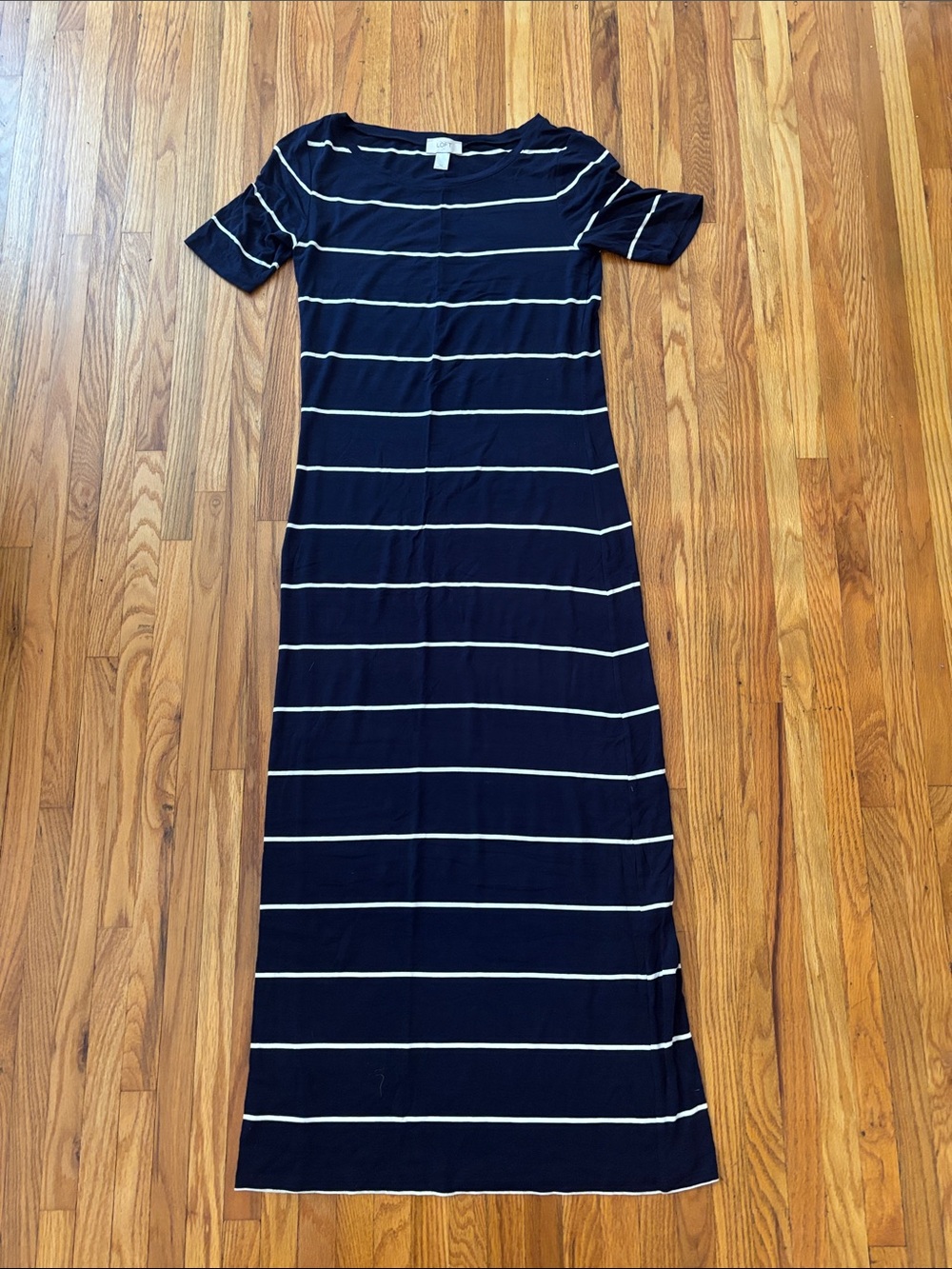 LOFT Navy and White Striped Short Sleeve Maxi Dress